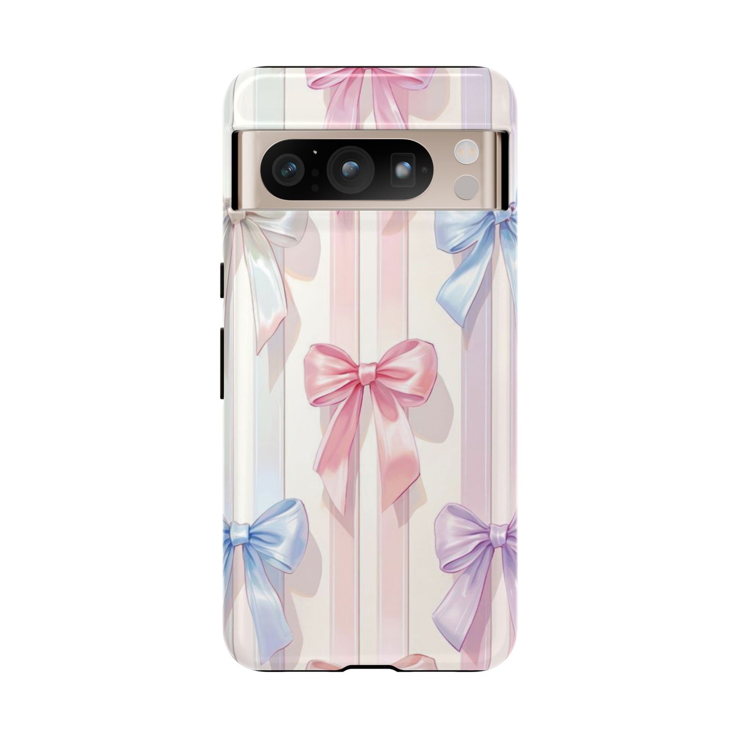 Pastel Ribbon Stripe Phone Case - Coquette Aesthetic Dual-Layer Bow Cover for iPhone 17, Samsung Galaxy & Google Pixel