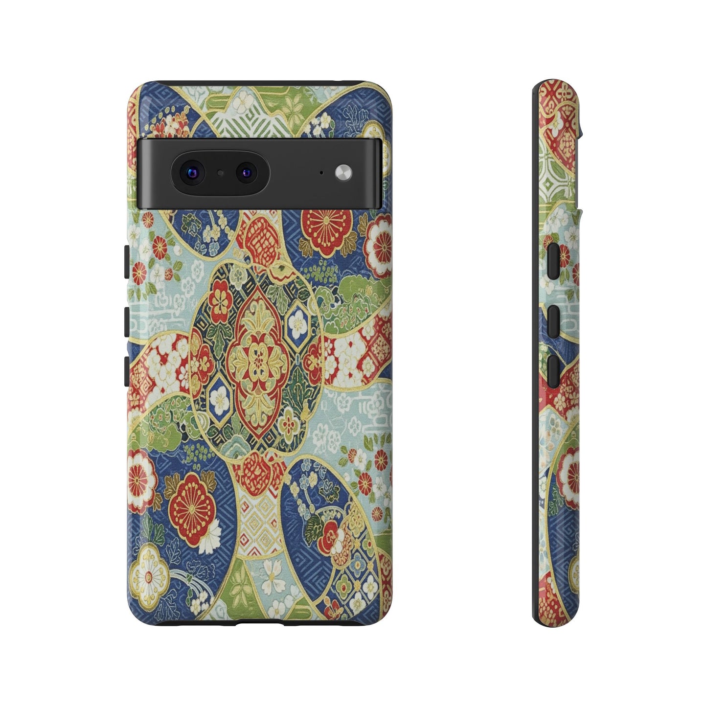 Vintage Japanese Kimono Floral Phone Case - Traditional Woven Pattern Tough Cover for iPhone 17, Samsung Galaxy & Google Pixel
