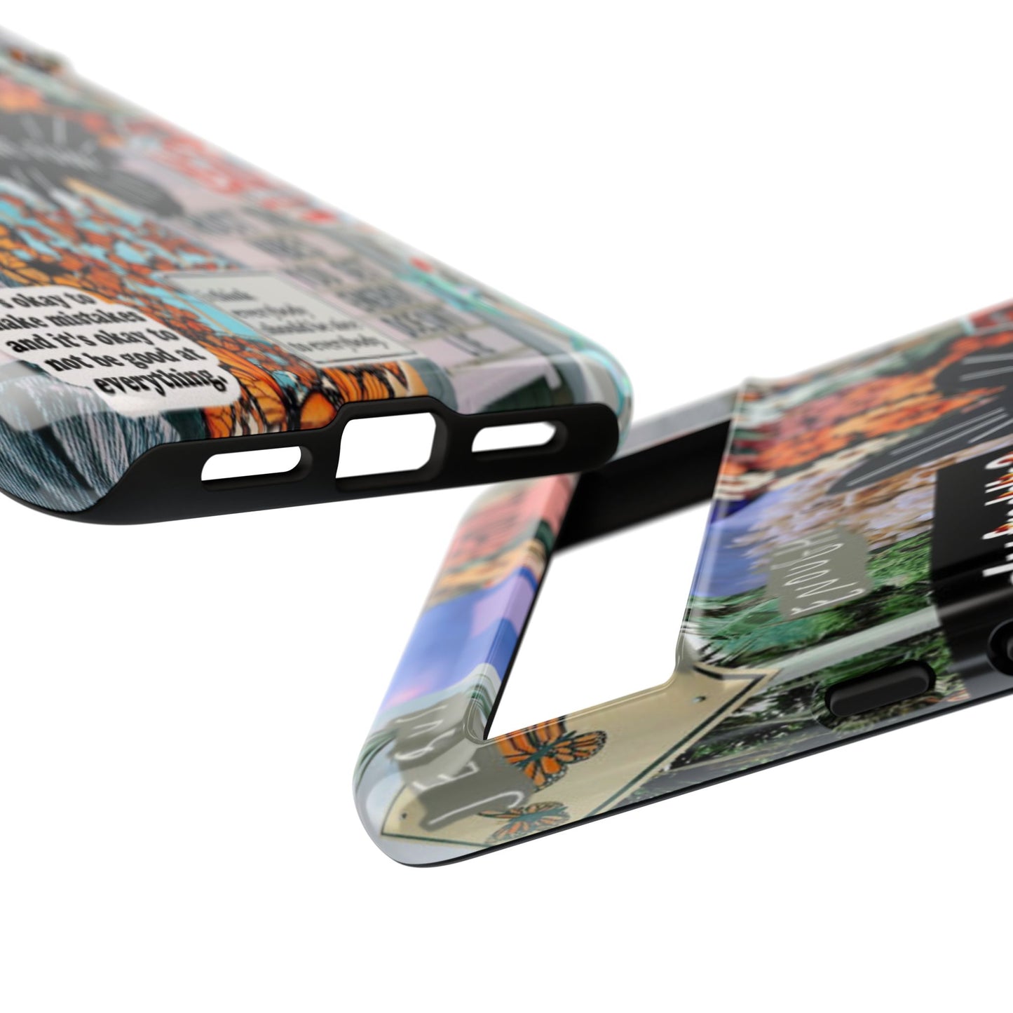 Retro Collage Aesthetic Phone Case - Positive Quote Butterfly Tough Cover for iPhone 17, Samsung Galaxy & Google Pixel