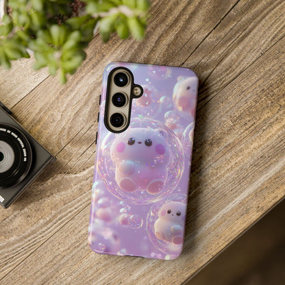 Cute Kawaii Bubble Pet Phone Case - Tough Dual-Layer Cover in Pastel Purple for iPhone 17, Samsung Galaxy & Google Pixel