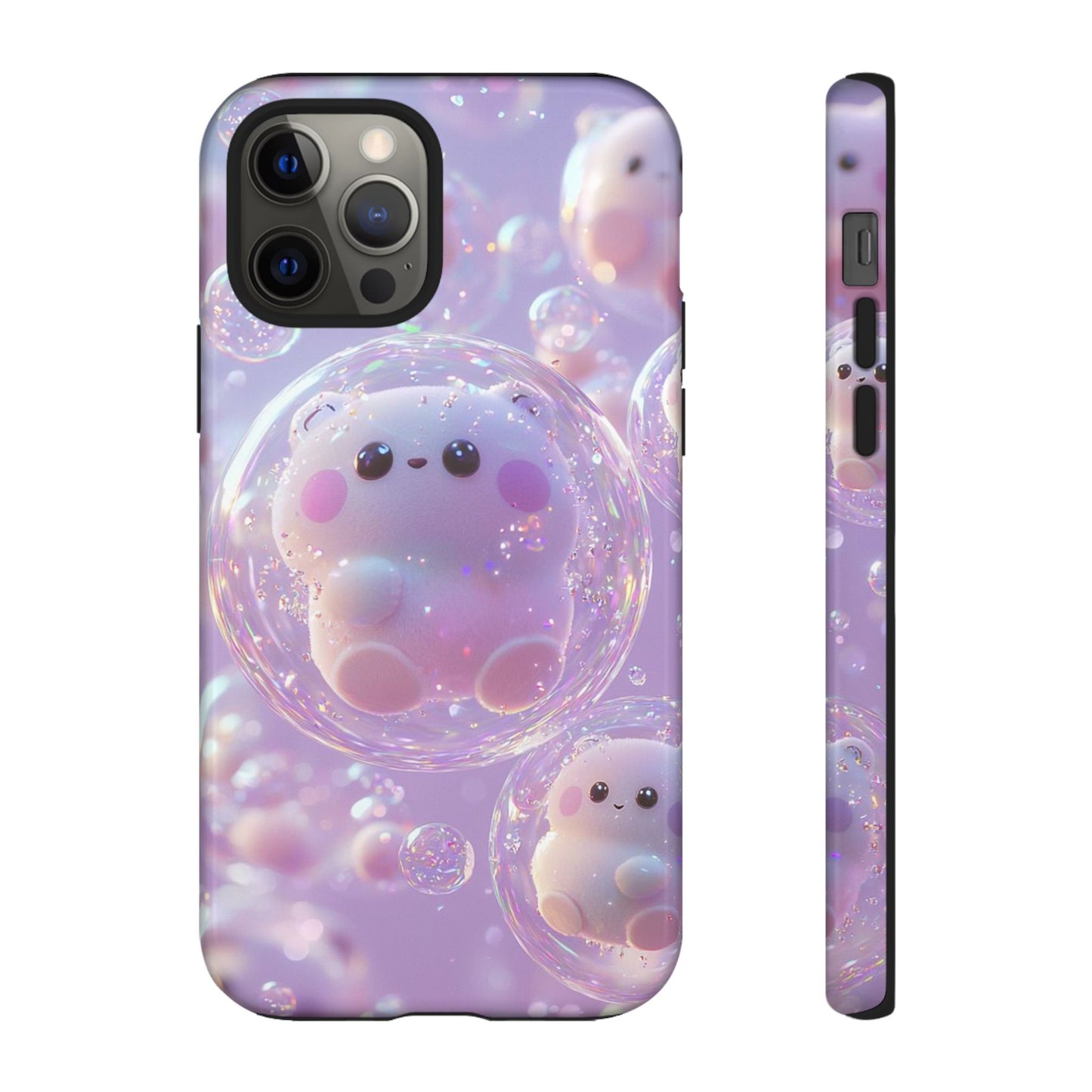 Cute Kawaii Bubble Pet Phone Case - Tough Dual-Layer Cover in Pastel Purple for iPhone 17, Samsung Galaxy & Google Pixel
