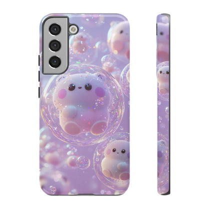 Cute Kawaii Bubble Pet Phone Case - Tough Dual-Layer Cover in Pastel Purple for iPhone 17, Samsung Galaxy & Google Pixel