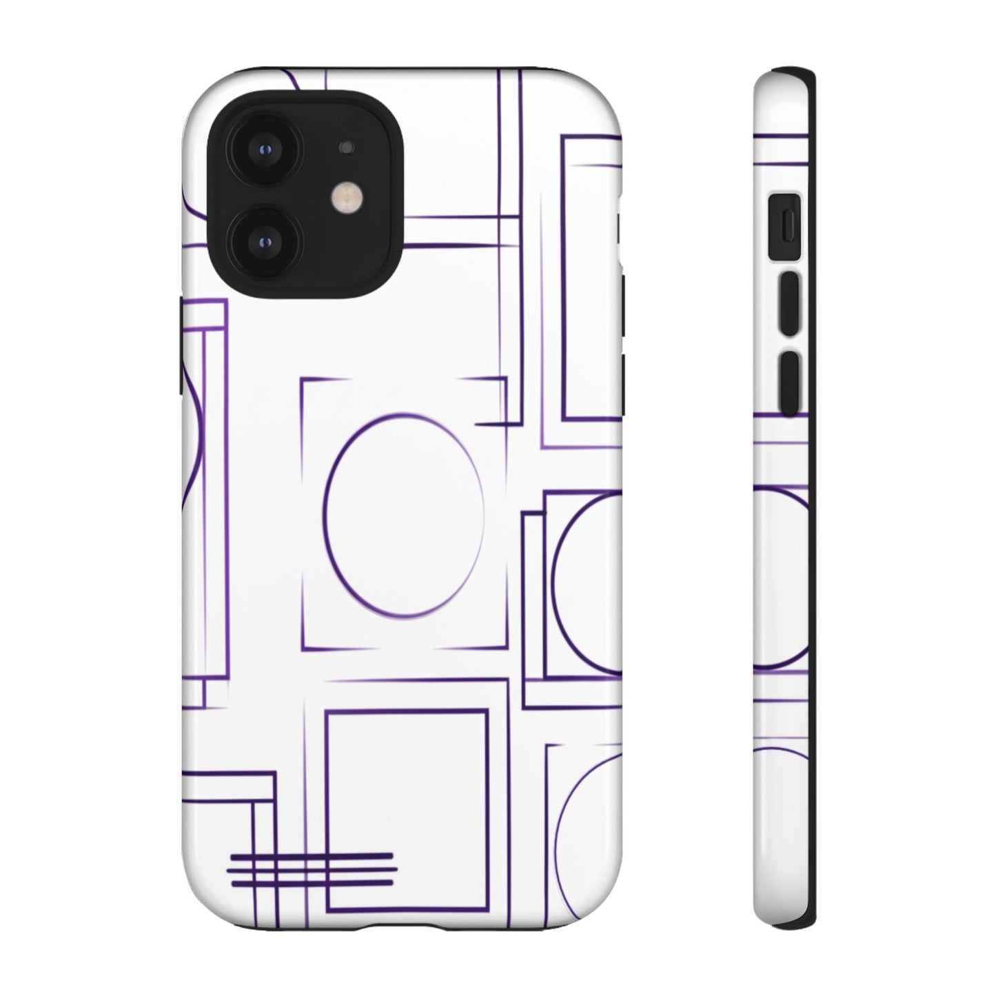 Modern Geometric Line Art Phone Case - Abstract Purple & White Tough Cover for iPhone 17, Samsung Galaxy & Google Pixel