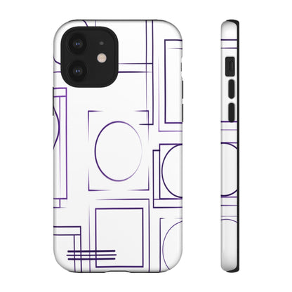 Modern Geometric Line Art Phone Case - Abstract Purple & White Tough Cover for iPhone 17, Samsung Galaxy & Google Pixel
