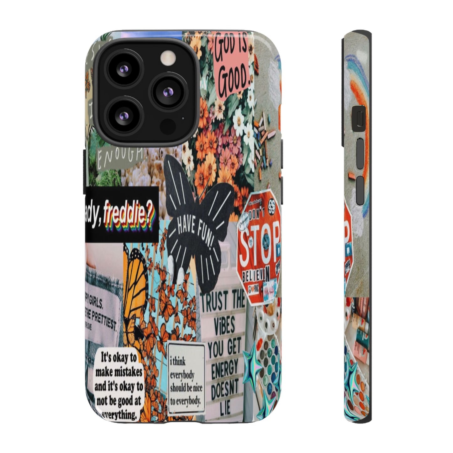 Retro Collage Aesthetic Phone Case - Positive Quote Butterfly Tough Cover for iPhone 17, Samsung Galaxy & Google Pixel