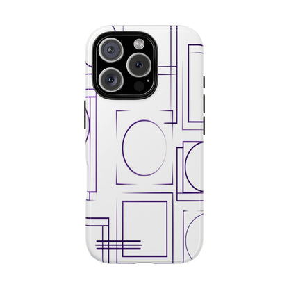 Modern Geometric Line Art Phone Case - Abstract Purple & White Tough Cover for iPhone 17, Samsung Galaxy & Google Pixel