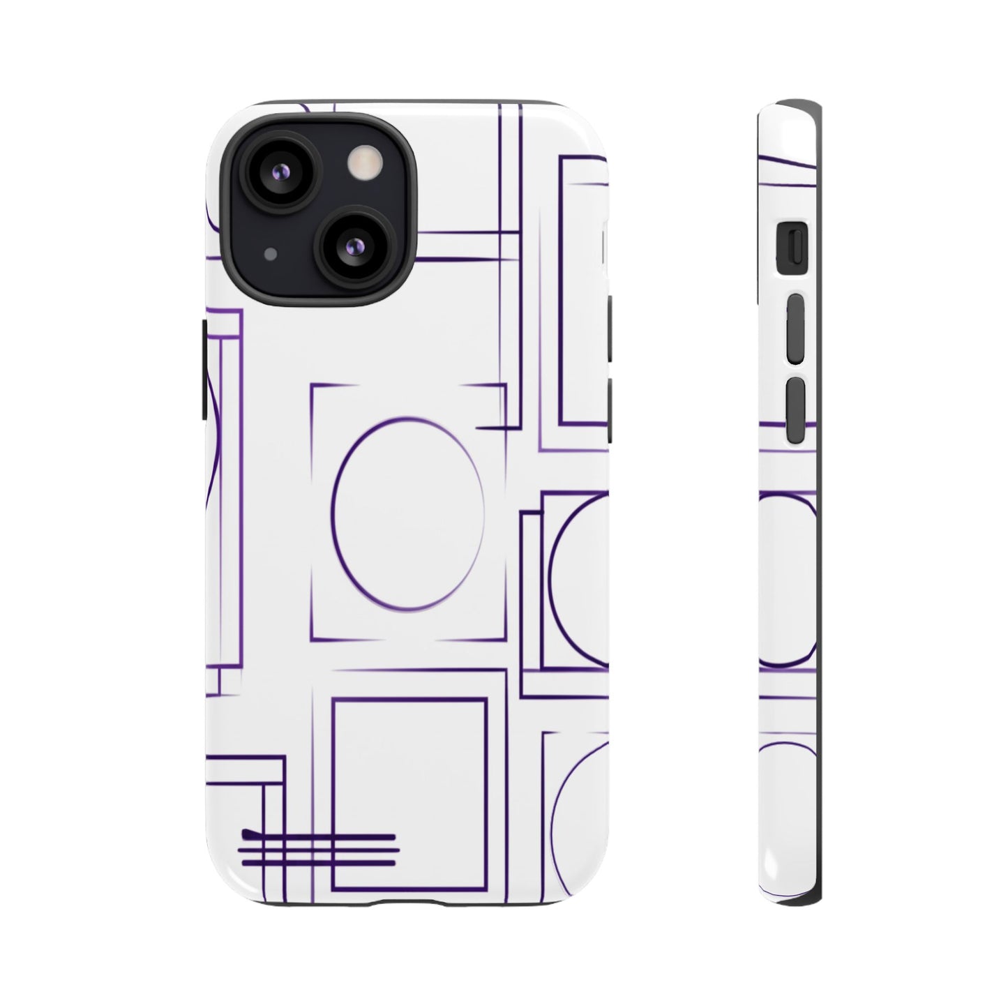 Modern Geometric Line Art Phone Case - Abstract Purple & White Tough Cover for iPhone 17, Samsung Galaxy & Google Pixel