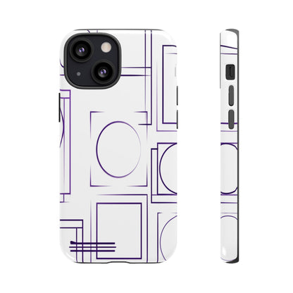 Modern Geometric Line Art Phone Case - Abstract Purple & White Tough Cover for iPhone 17, Samsung Galaxy & Google Pixel