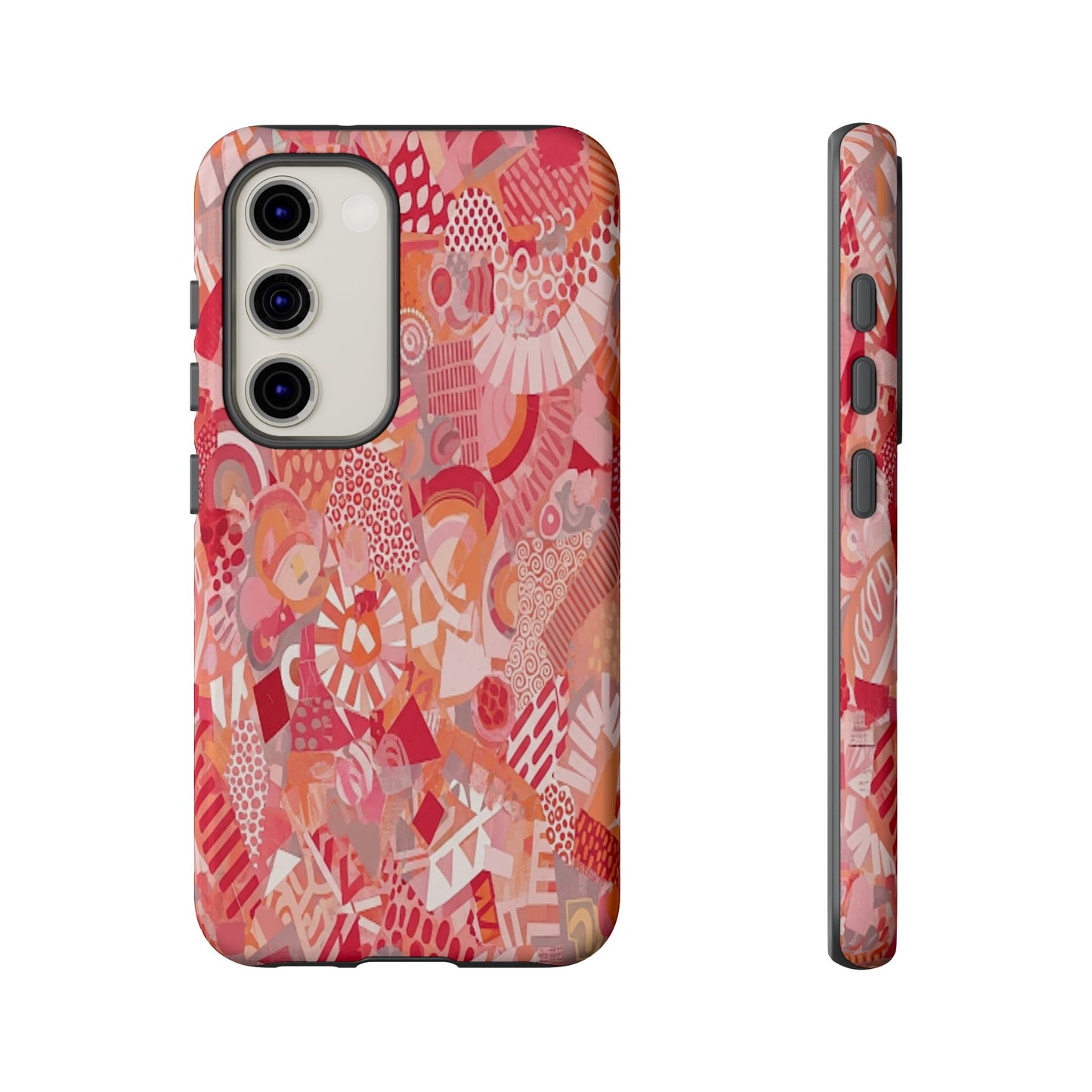 Vibrant Abstract Art Phone Case - Red Pink Geometric Collage Tough Cover for iPhone 17, Samsung Galaxy & Google Pixel