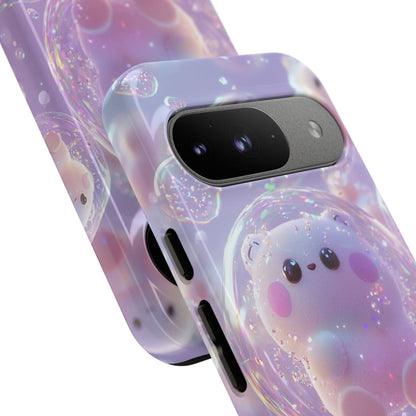 Cute Kawaii Bubble Pet Phone Case - Tough Dual-Layer Cover in Pastel Purple for iPhone 17, Samsung Galaxy & Google Pixel