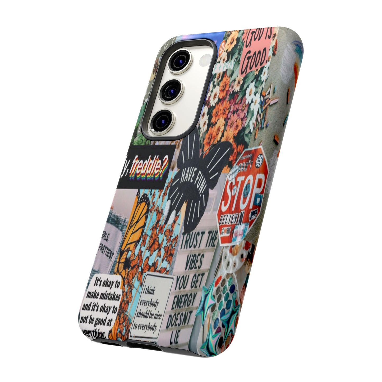 Retro Collage Aesthetic Phone Case - Positive Quote Butterfly Tough Cover for iPhone 17, Samsung Galaxy & Google Pixel