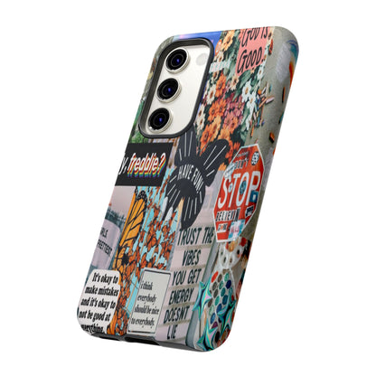 Retro Collage Aesthetic Phone Case - Positive Quote Butterfly Tough Cover for iPhone 17, Samsung Galaxy & Google Pixel