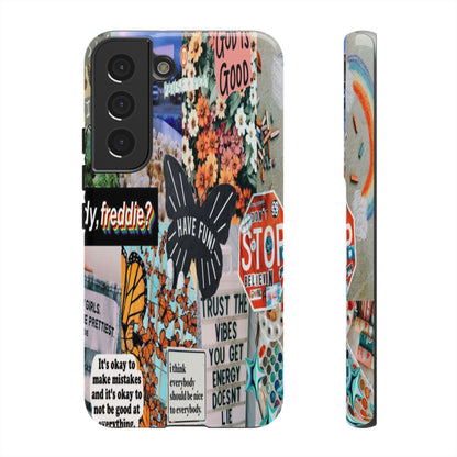Retro Collage Aesthetic Phone Case - Positive Quote Butterfly Tough Cover for iPhone 17, Samsung Galaxy & Google Pixel