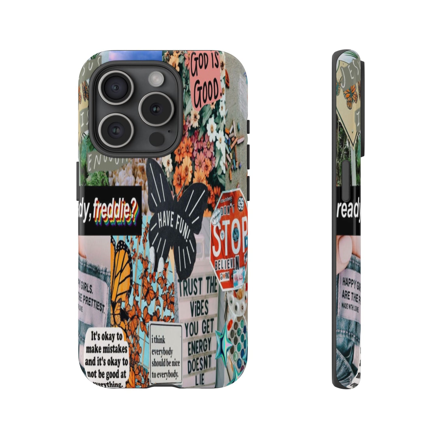 Retro Collage Aesthetic Phone Case - Positive Quote Butterfly Tough Cover for iPhone 17, Samsung Galaxy & Google Pixel