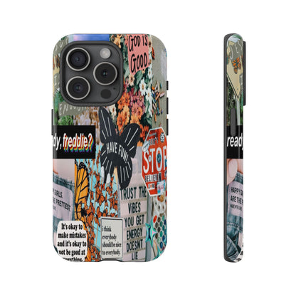 Retro Collage Aesthetic Phone Case - Positive Quote Butterfly Tough Cover for iPhone 17, Samsung Galaxy & Google Pixel