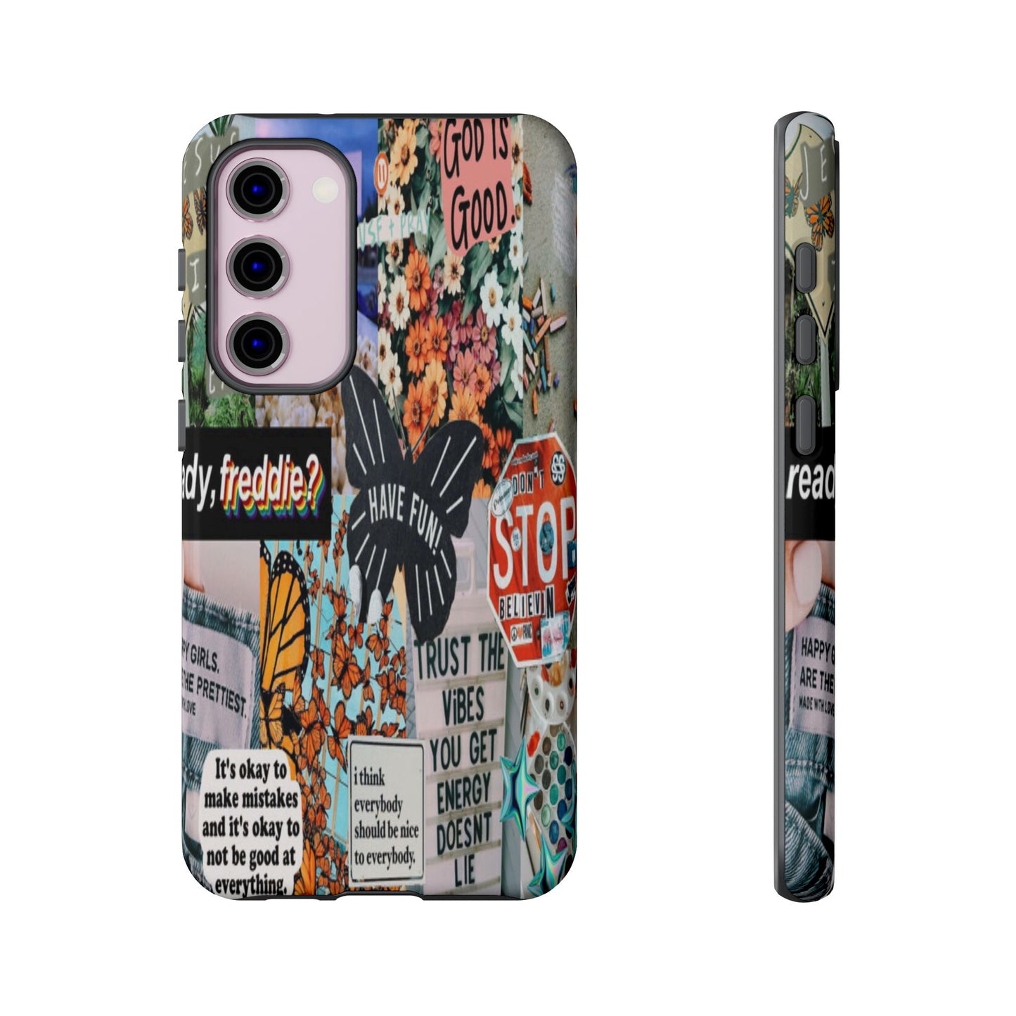 Retro Collage Aesthetic Phone Case - Positive Quote Butterfly Tough Cover for iPhone 17, Samsung Galaxy & Google Pixel