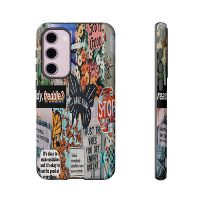 Retro Collage Aesthetic Phone Case - Positive Quote Butterfly Tough Cover for iPhone 17, Samsung Galaxy & Google Pixel