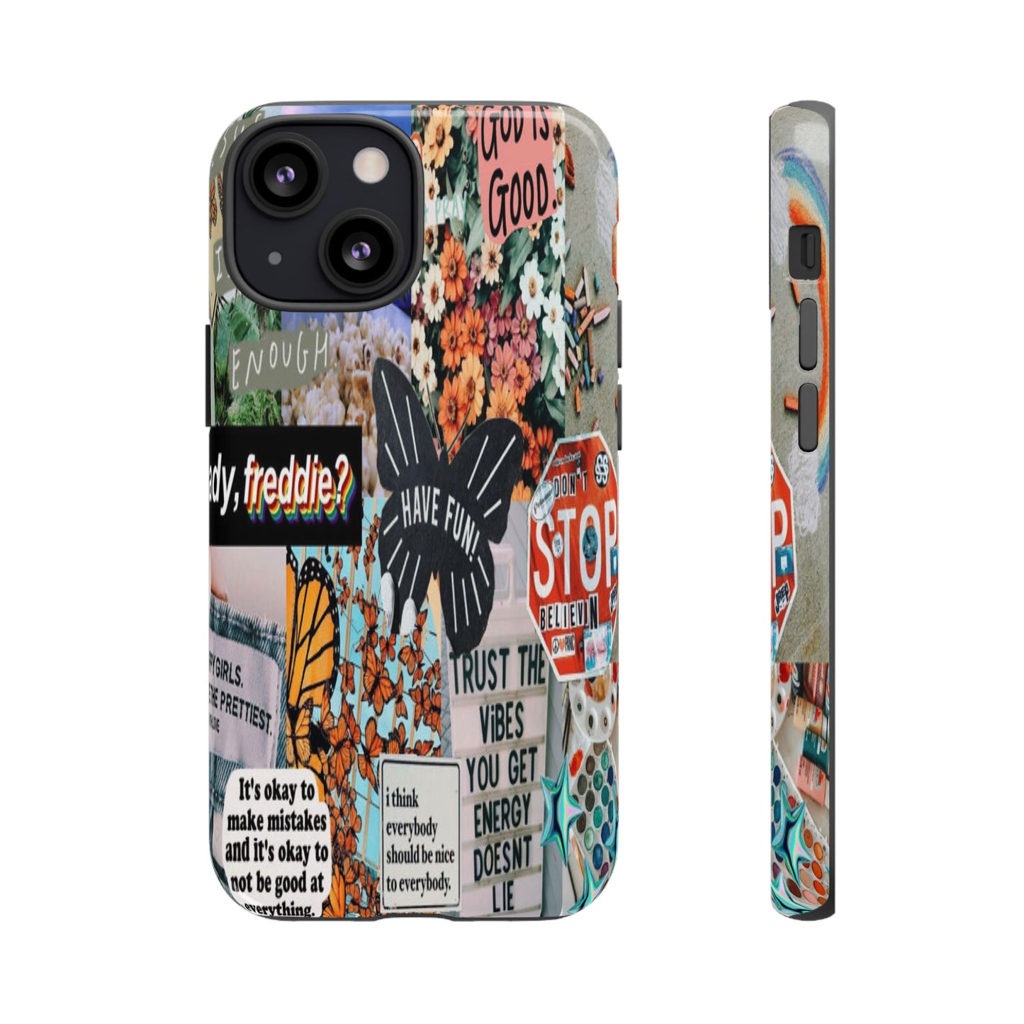 Retro Collage Aesthetic Phone Case - Positive Quote Butterfly Tough Cover for iPhone 17, Samsung Galaxy & Google Pixel