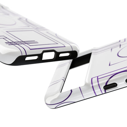 Modern Geometric Line Art Phone Case - Abstract Purple & White Tough Cover for iPhone 17, Samsung Galaxy & Google Pixel