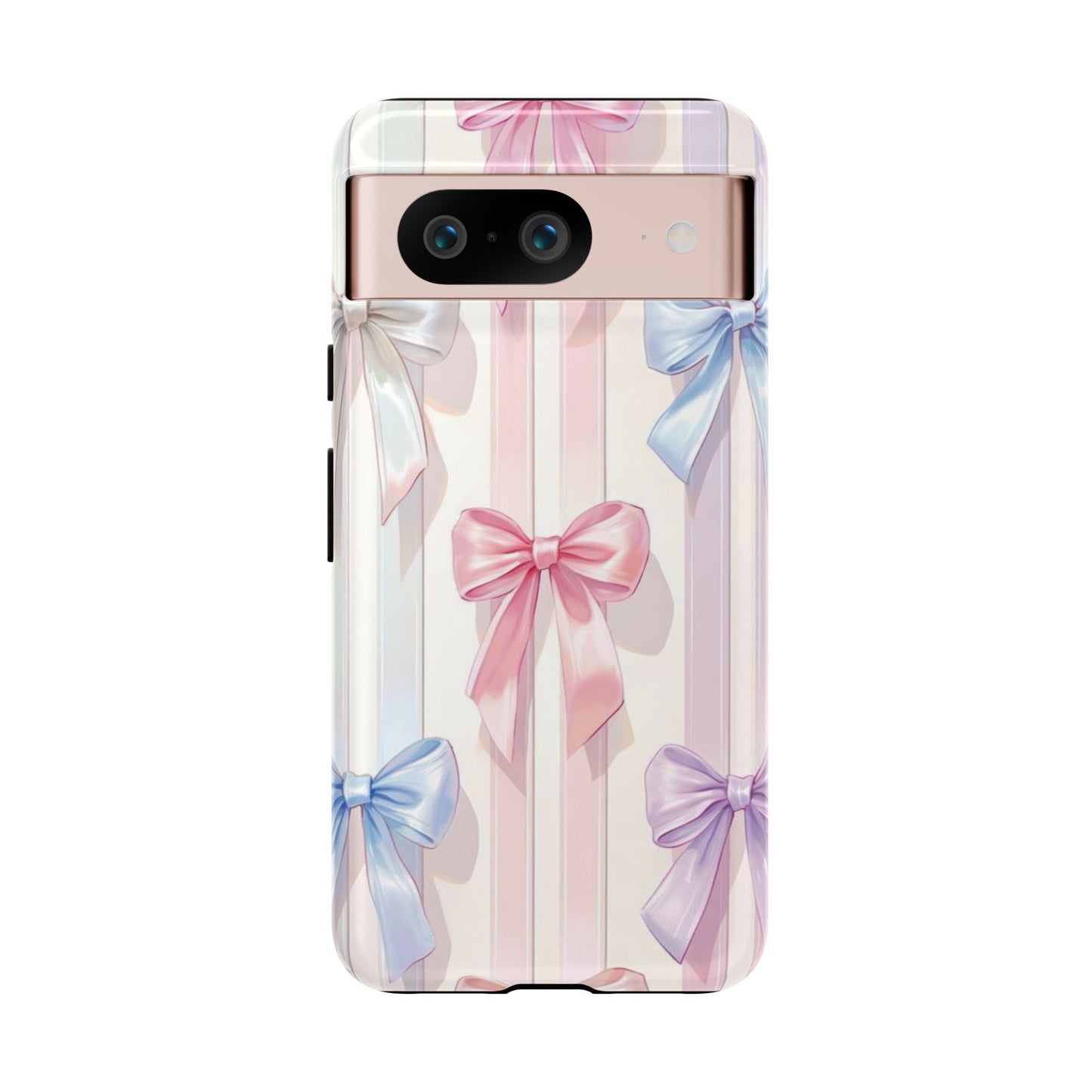 Pastel Ribbon Stripe Phone Case - Coquette Aesthetic Dual-Layer Bow Cover for iPhone 17, Samsung Galaxy & Google Pixel