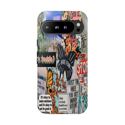 Retro Collage Aesthetic Phone Case - Positive Quote Butterfly Tough Cover for iPhone 17, Samsung Galaxy & Google Pixel