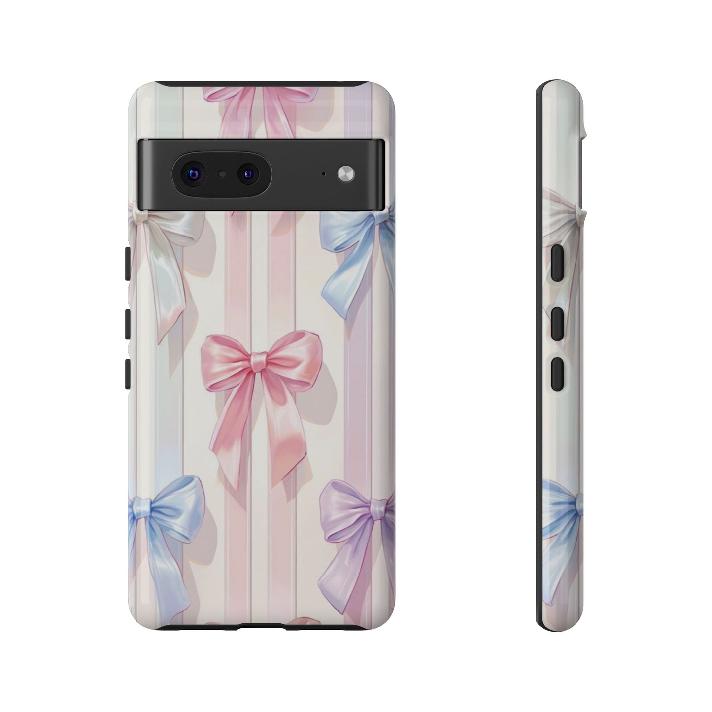 Pastel Ribbon Stripe Phone Case - Coquette Aesthetic Dual-Layer Bow Cover for iPhone 17, Samsung Galaxy & Google Pixel