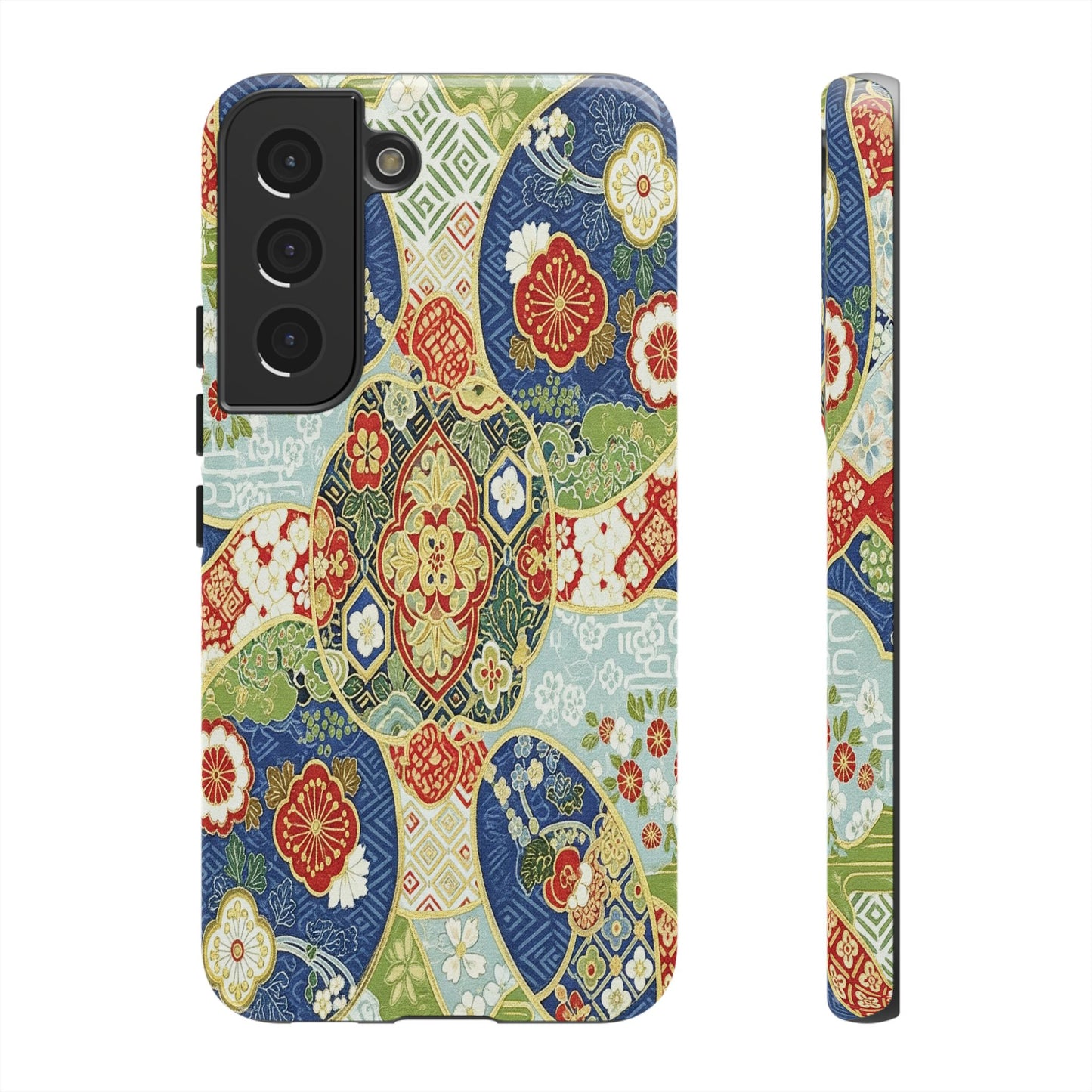 Vintage Japanese Kimono Floral Phone Case - Traditional Woven Pattern Tough Cover for iPhone 17, Samsung Galaxy & Google Pixel