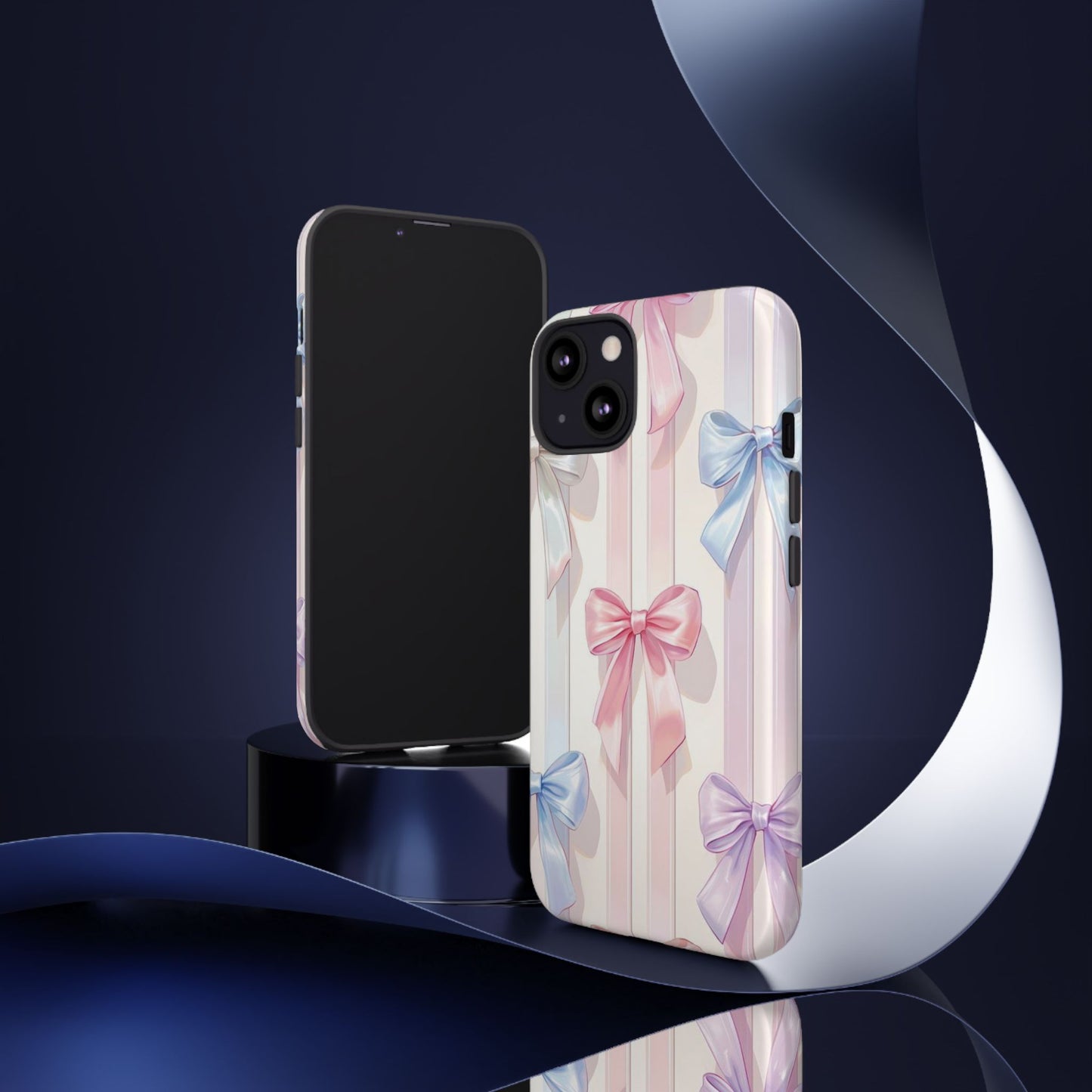 Pastel Ribbon Stripe Phone Case - Coquette Aesthetic Dual-Layer Bow Cover for iPhone 17, Samsung Galaxy & Google Pixel