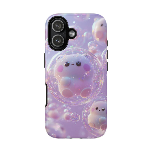 Cute Kawaii Bubble Pet Phone Case - Tough Dual-Layer Cover in Pastel Purple for iPhone 17, Samsung Galaxy & Google Pixel