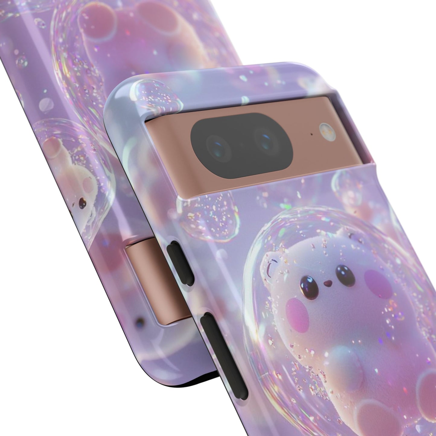 Cute Kawaii Bubble Pet Phone Case - Tough Dual-Layer Cover in Pastel Purple for iPhone 17, Samsung Galaxy & Google Pixel