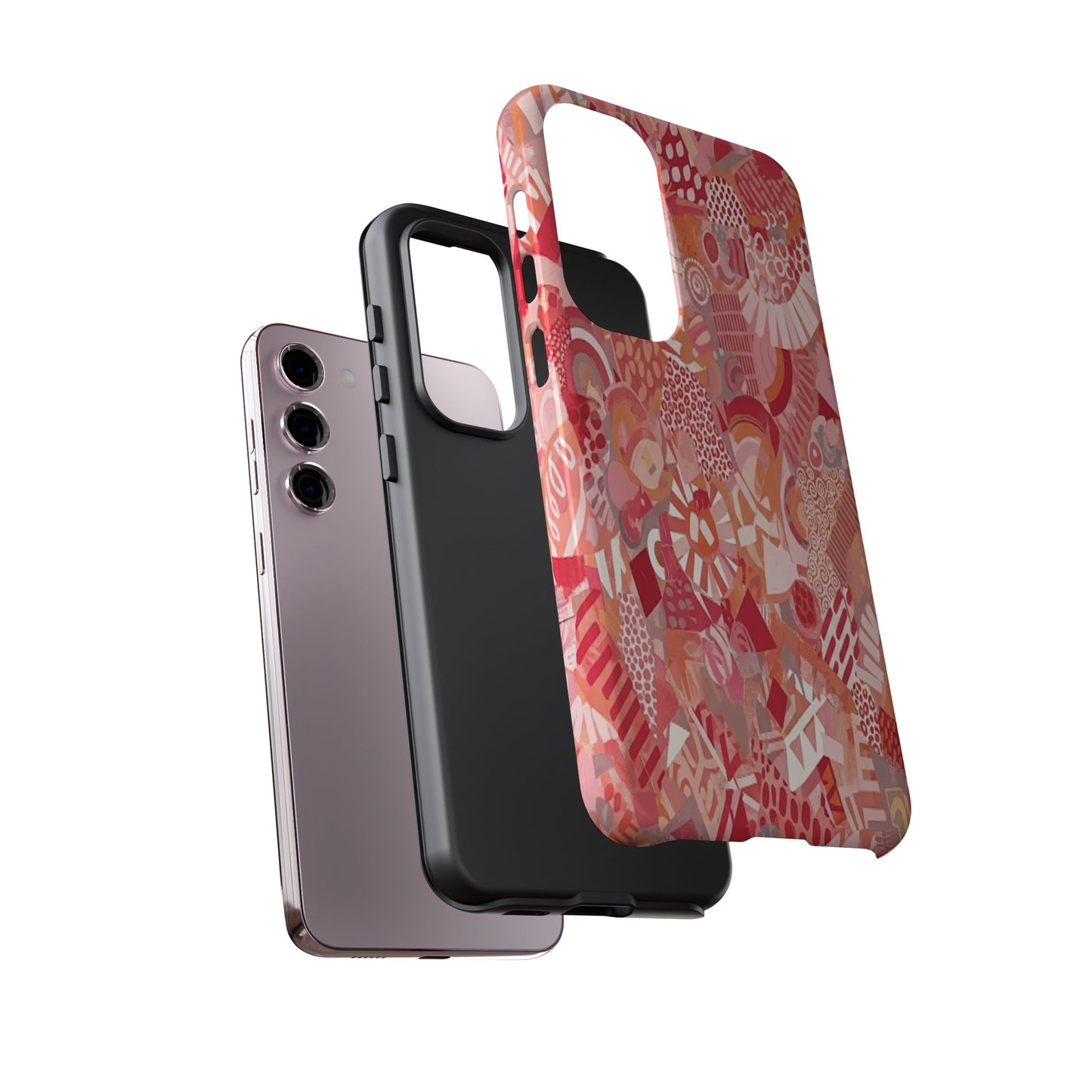 Vibrant Abstract Art Phone Case - Red Pink Geometric Collage Tough Cover for iPhone 17, Samsung Galaxy & Google Pixel