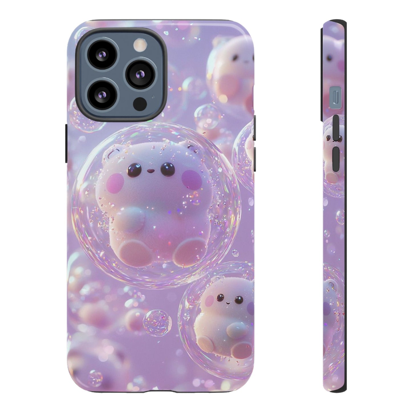 Cute Kawaii Bubble Pet Phone Case - Tough Dual-Layer Cover in Pastel Purple for iPhone 17, Samsung Galaxy & Google Pixel