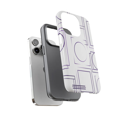 Modern Geometric Line Art Phone Case - Abstract Purple & White Tough Cover for iPhone 17, Samsung Galaxy & Google Pixel