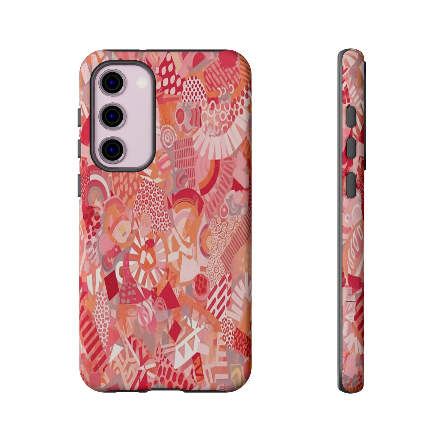 Vibrant Abstract Art Phone Case - Red Pink Geometric Collage Tough Cover for iPhone 17, Samsung Galaxy & Google Pixel