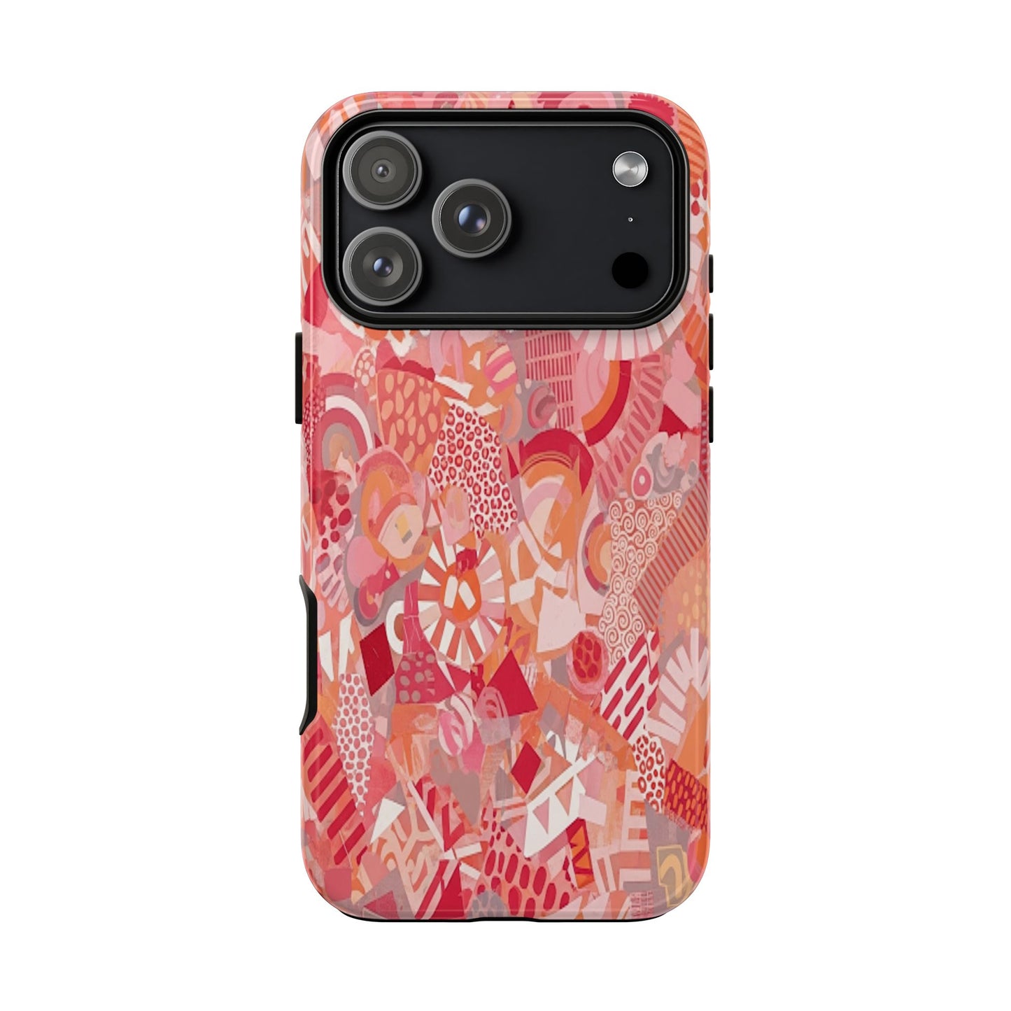 Vibrant Abstract Art Phone Case - Red Pink Geometric Collage Tough Cover for iPhone 17, Samsung Galaxy & Google Pixel