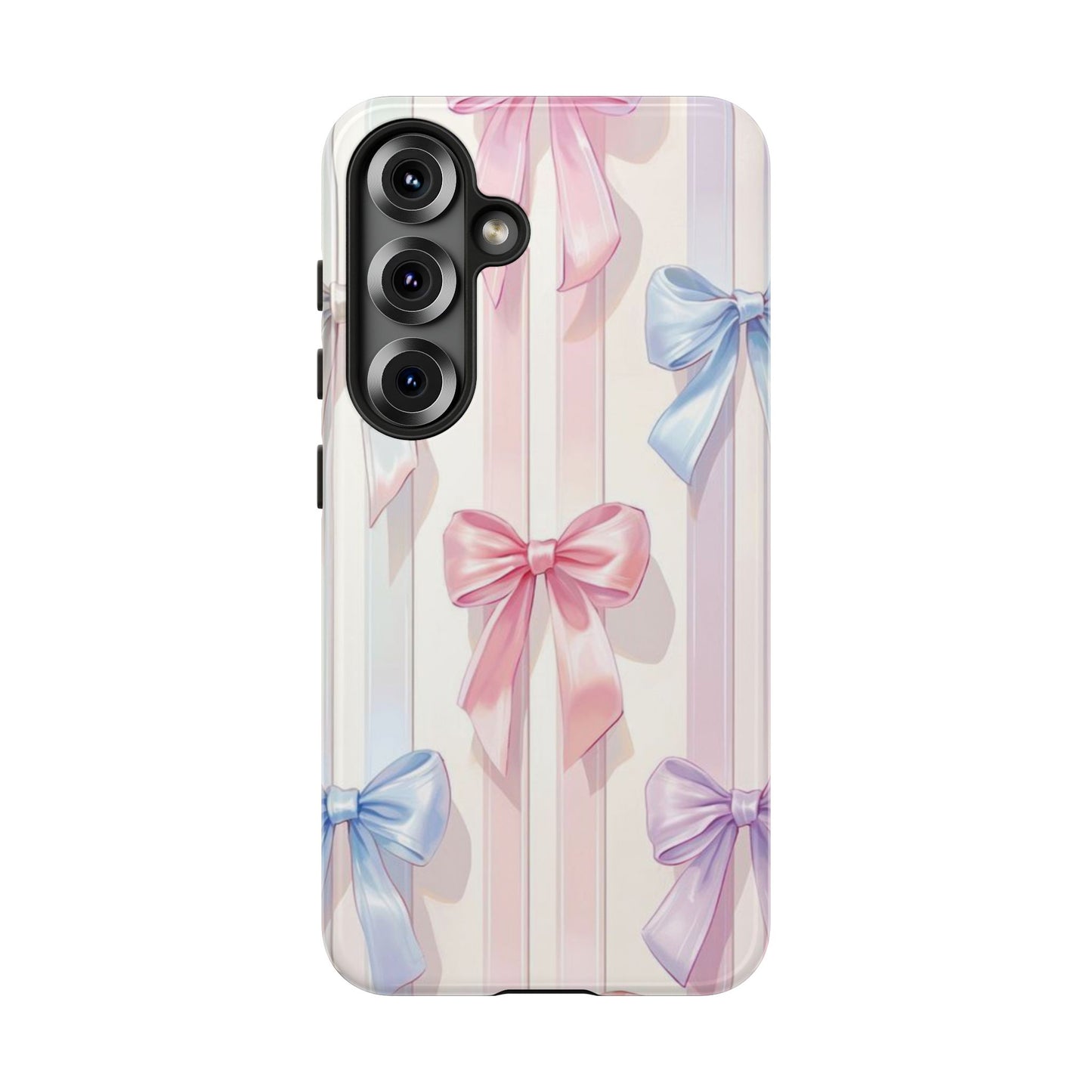 Pastel Ribbon Stripe Phone Case - Coquette Aesthetic Dual-Layer Bow Cover for iPhone 17, Samsung Galaxy & Google Pixel
