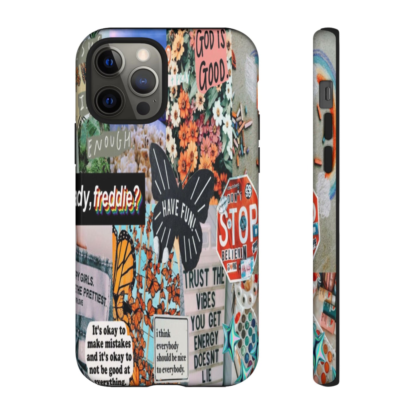 Retro Collage Aesthetic Phone Case - Positive Quote Butterfly Tough Cover for iPhone 17, Samsung Galaxy & Google Pixel