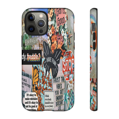 Retro Collage Aesthetic Phone Case - Positive Quote Butterfly Tough Cover for iPhone 17, Samsung Galaxy & Google Pixel