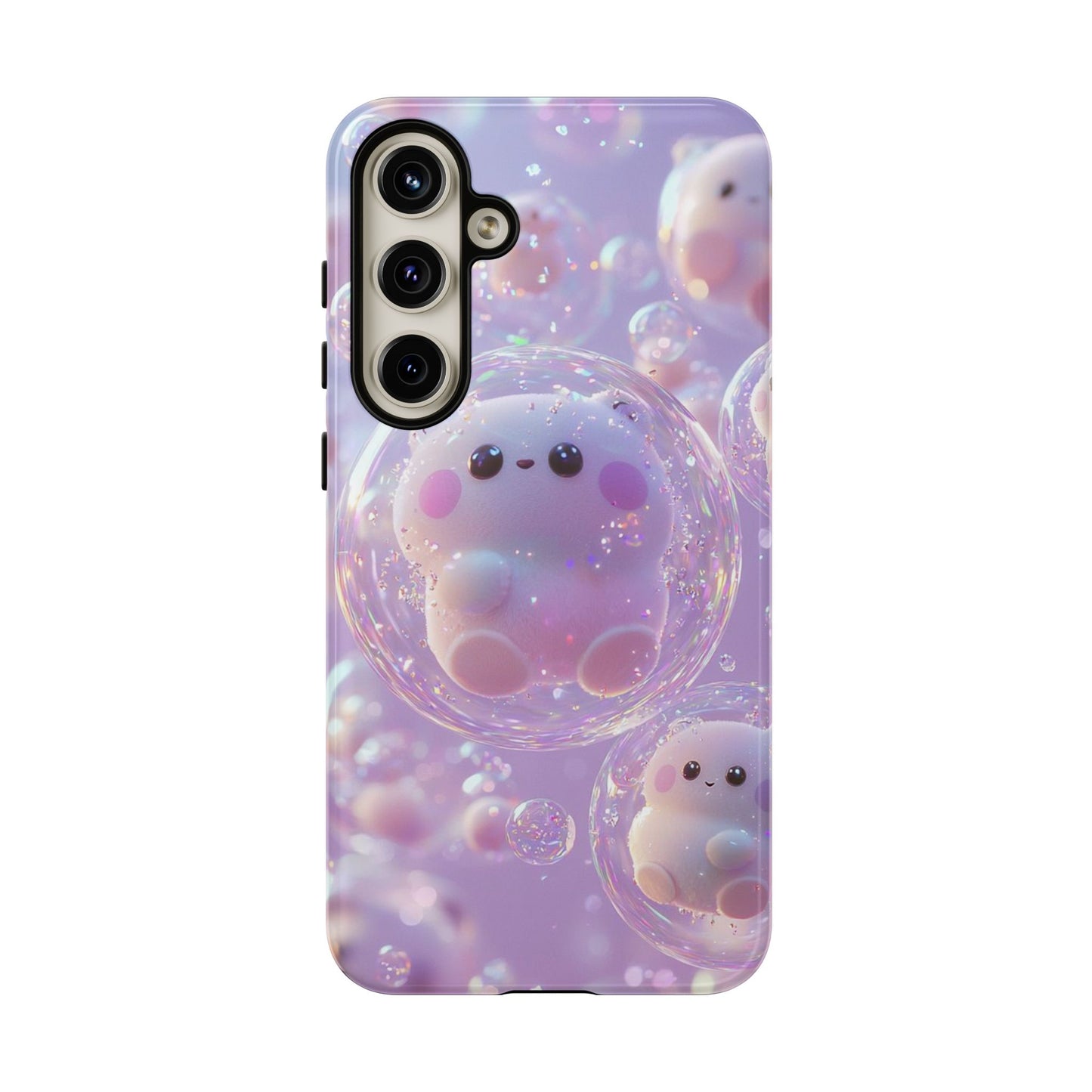 Cute Kawaii Bubble Pet Phone Case - Tough Dual-Layer Cover in Pastel Purple for iPhone 17, Samsung Galaxy & Google Pixel