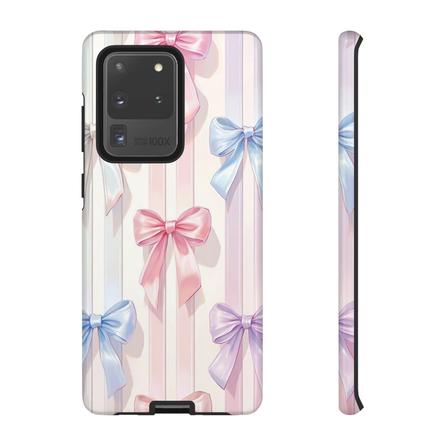 Pastel Ribbon Stripe Phone Case - Coquette Aesthetic Dual-Layer Bow Cover for iPhone 17, Samsung Galaxy & Google Pixel