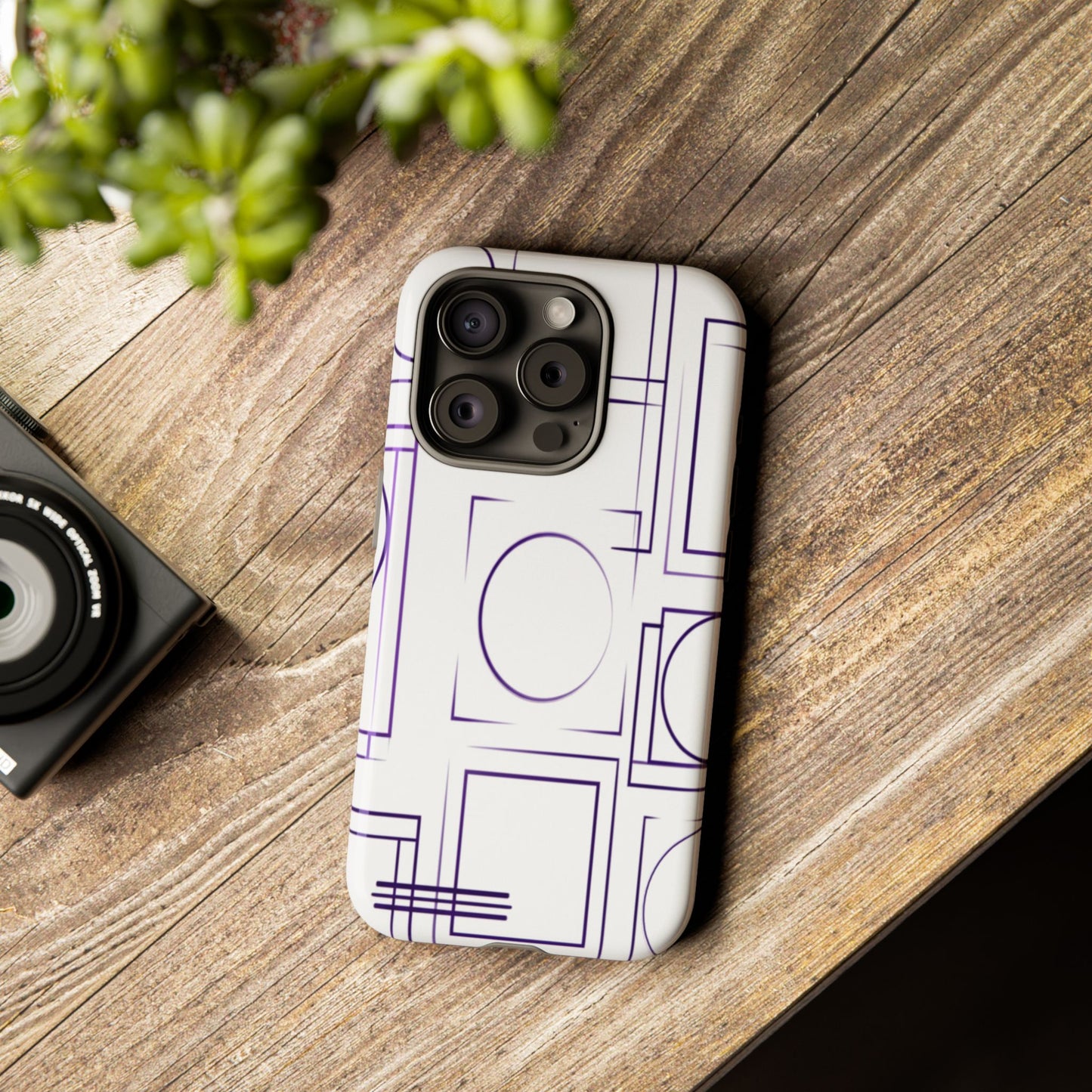 Modern Geometric Line Art Phone Case - Abstract Purple & White Tough Cover for iPhone 17, Samsung Galaxy & Google Pixel