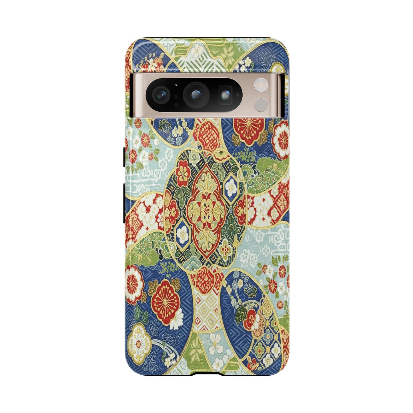 Vintage Japanese Kimono Floral Phone Case - Traditional Woven Pattern Tough Cover for iPhone 17, Samsung Galaxy & Google Pixel