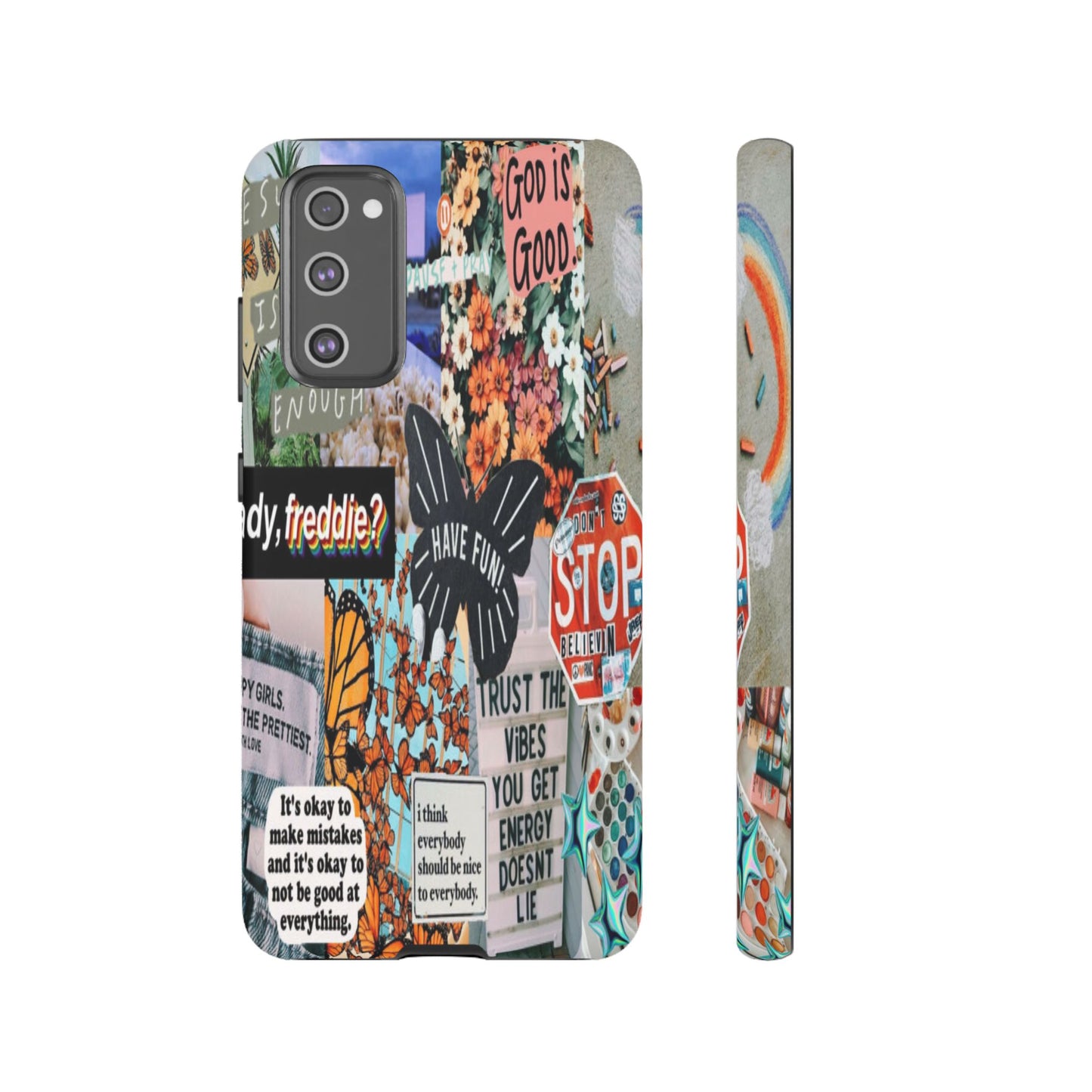 Retro Collage Aesthetic Phone Case - Positive Quote Butterfly Tough Cover for iPhone 17, Samsung Galaxy & Google Pixel