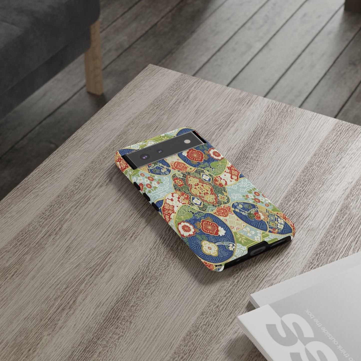 Vintage Japanese Kimono Floral Phone Case - Traditional Woven Pattern Tough Cover for iPhone 17, Samsung Galaxy & Google Pixel