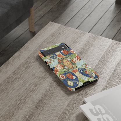 Vintage Japanese Kimono Floral Phone Case - Traditional Woven Pattern Tough Cover for iPhone 17, Samsung Galaxy & Google Pixel