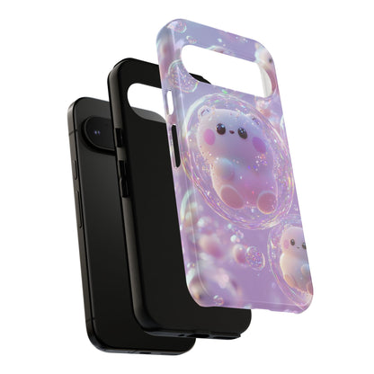 Cute Kawaii Bubble Pet Phone Case - Tough Dual-Layer Cover in Pastel Purple for iPhone 17, Samsung Galaxy & Google Pixel