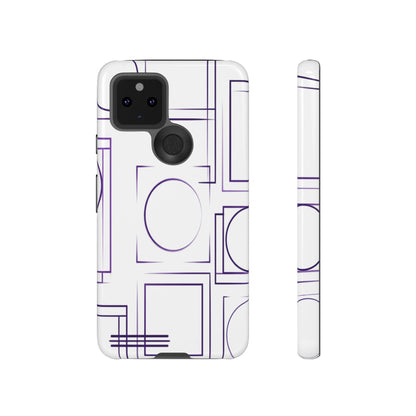 Modern Geometric Line Art Phone Case - Abstract Purple & White Tough Cover for iPhone 17, Samsung Galaxy & Google Pixel