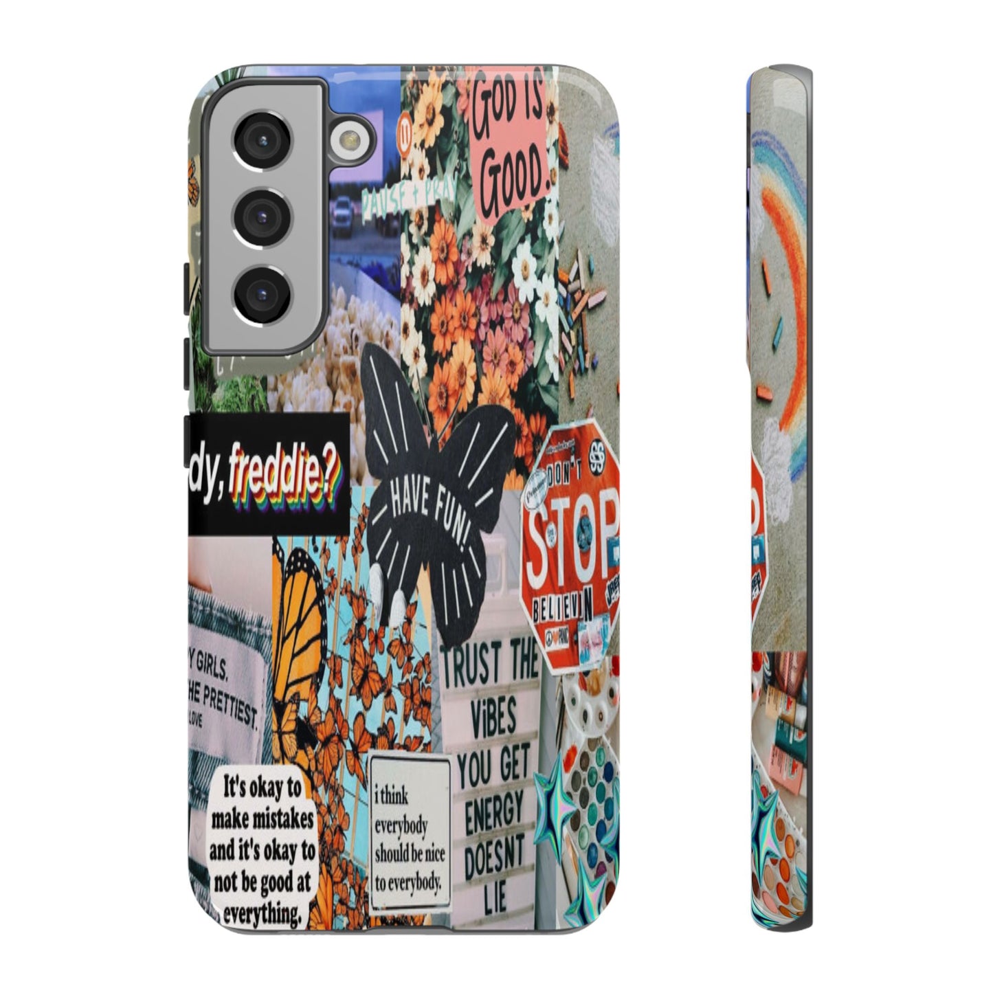 Retro Collage Aesthetic Phone Case - Positive Quote Butterfly Tough Cover for iPhone 17, Samsung Galaxy & Google Pixel