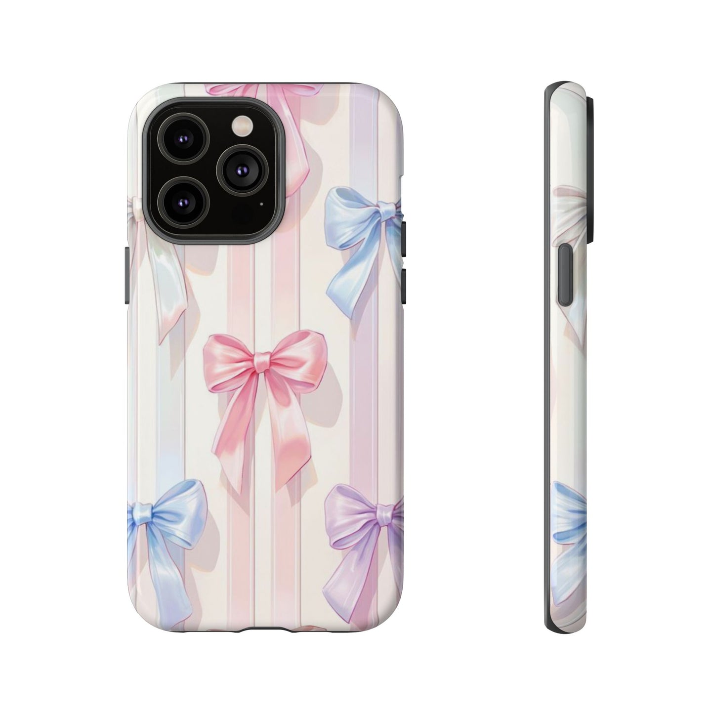 Pastel Ribbon Stripe Phone Case - Coquette Aesthetic Dual-Layer Bow Cover for iPhone 17, Samsung Galaxy & Google Pixel