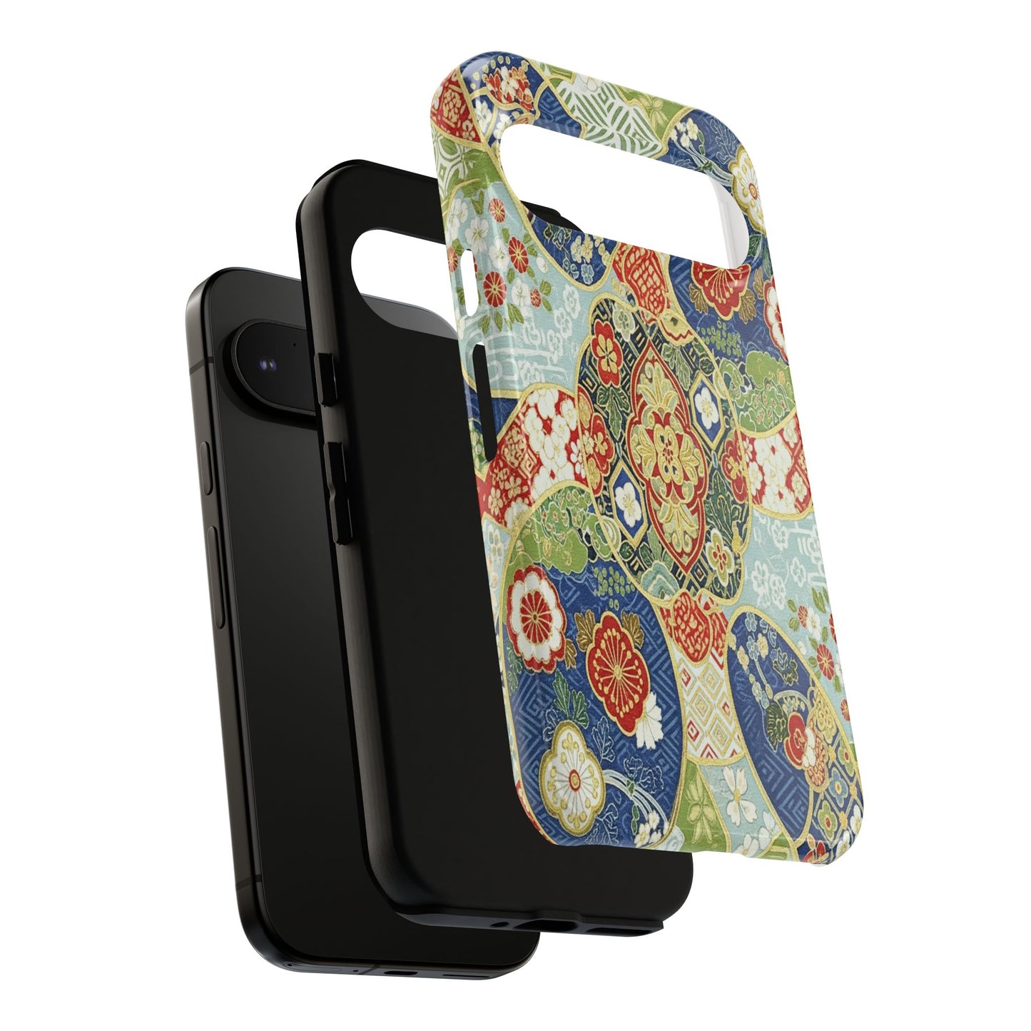 Vintage Japanese Kimono Floral Phone Case - Traditional Woven Pattern Tough Cover for iPhone 17, Samsung Galaxy & Google Pixel